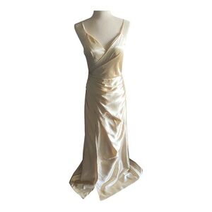 TS COUTURE-SATIN FEEL CREAM COLOR GOWN-SIZE SMALL